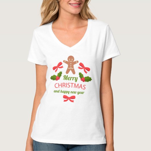 Cute Gingerbread Family Christmas V-Neck USA Tシャツ (正面)