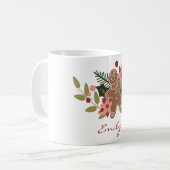 Cute Gingerbread Floral Personalized Christmas  コーヒーマグカップ (正面左)