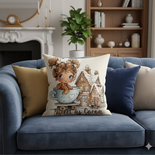 Cute Gingerbread Girl in Teacup Christmas  クッション