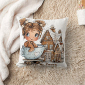 Cute Gingerbread Girl in Teacup Christmas  クッション (ブランケット)