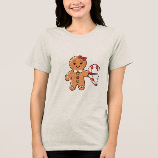 Cute Gingerbread Girl with Broken Candy Cane Heart トライブレンドTシャツ (正面)