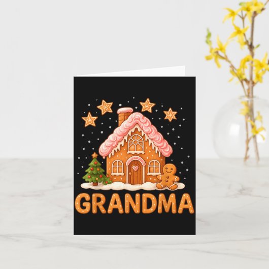 Cute Gingerbread Grandma Merry Christmas Funny  カード (黄色い花)