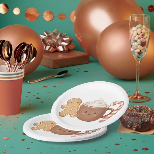 Cute Gingerbread & Hot Cocoa Kids' Christmas Fun P ペーパープレート