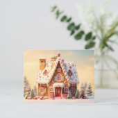 Cute Gingerbread House Christmas Greeting Card ポストカード (スタンド正面)