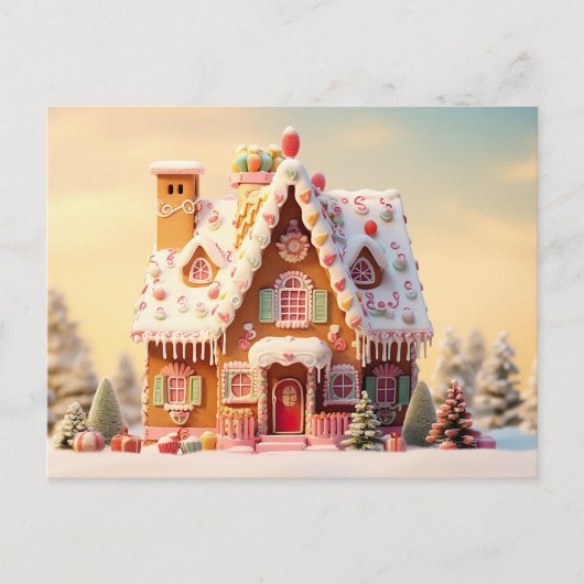 Cute Gingerbread House Christmas Greeting Card ポストカード (正面)