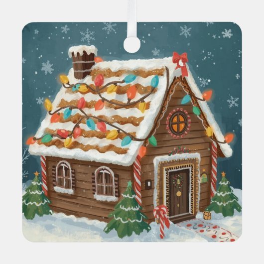 Cute Gingerbread House Christmas Ornament メタルオーナメント (正面)