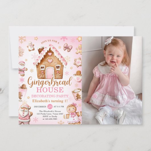 Cute Gingerbread House Decorating Birthday Photo 招待状 (正面)