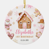 Cute Gingerbread House Girl Birthday Party セラミックオーナメント (正面)
