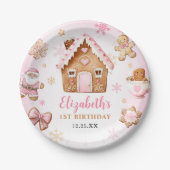 Cute Gingerbread House Girl Birthday Party ペーパープレート (正面)