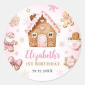 Cute Gingerbread House Girl Birthday Party ラウンドシール (正面)