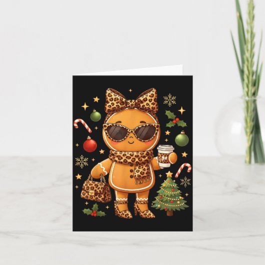 Cute Gingerbread Leopard Christmas Xmas Girl Women カード (正面)