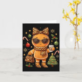 Cute Gingerbread Leopard Christmas Xmas Girl Women カード (黄色い花)