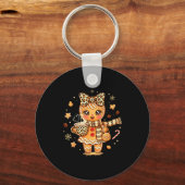 Cute Gingerbread Leopard Christmas Xmas Girl Women キーホルダー (正面)