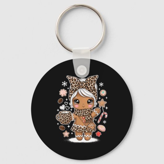 Cute Gingerbread Leopard Christmas Xmas Girl Women キーホルダー (正面)