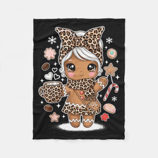 Cute Gingerbread Leopard Christmas Xmas Girl Women フリースブランケット (正面)