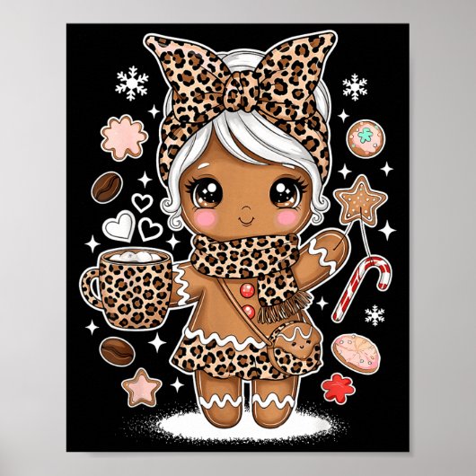 Cute Gingerbread Leopard Christmas Xmas Girl Women ポスター (正面)