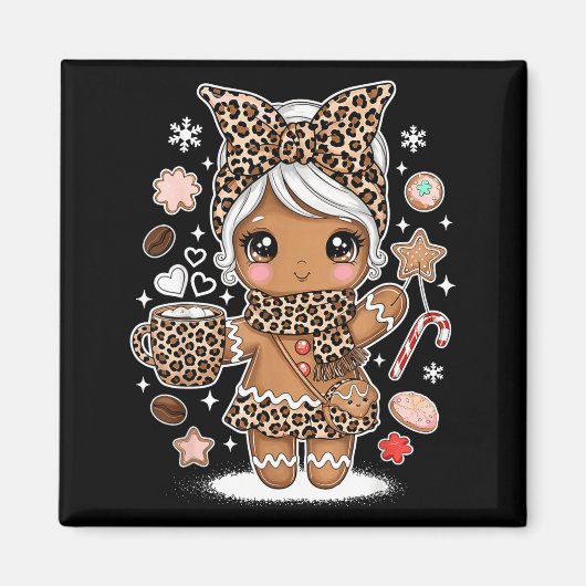 Cute Gingerbread Leopard Christmas Xmas Girl Women マグネット (正面)