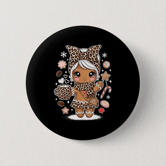 Cute Gingerbread Leopard Christmas Xmas Girl Women 缶バッジ (正面)