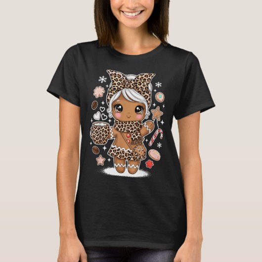 Cute Gingerbread Leopard Christmas Xmas Girl Women Tシャツ (正面)