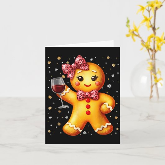 Cute Gingerbread Leopard Coquette Christmas Wine X カード (黄色い花)