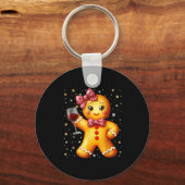 Cute Gingerbread Leopard Coquette Christmas Wine X キーホルダー (正面)
