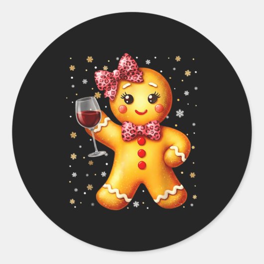 Cute Gingerbread Leopard Coquette Christmas Wine X ラウンドシール (正面)