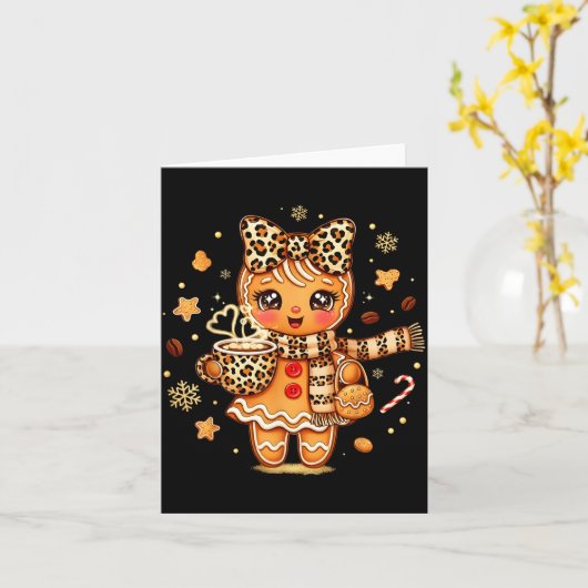 Cute Gingerbread Leopard Coquette Christmas Xmas W カード (黄色い花)