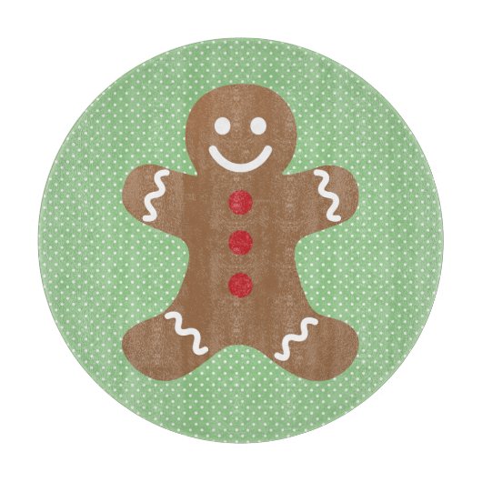 Cute Gingerbread Man and Green Polka Dots カッティングボード (正面)