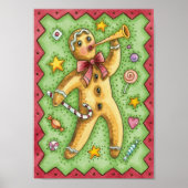 Cute Gingerbread Man Blowing Horn, Christmas Candy ポスター (正面)