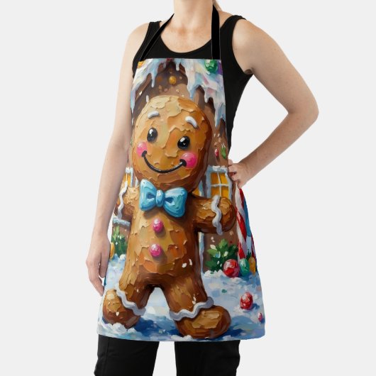 Cute Gingerbread Man Cheerful Christmas Cookie Art エプロン (インサイチュ)