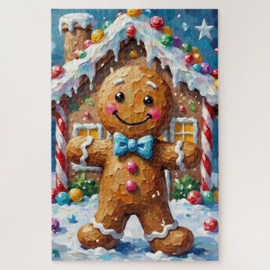 Cute Gingerbread Man Cheerful Christmas Cookie Art ジグソーパズル (縦)