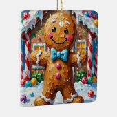 Cute Gingerbread Man Cheerful Christmas Cookie Art セラミックオーナメント (右)