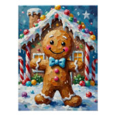Cute Gingerbread Man Cheerful Christmas Cookie Art ポスター (正面)