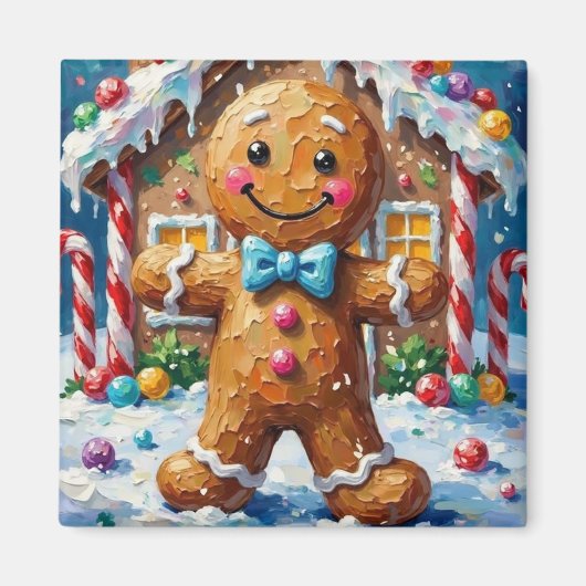 Cute Gingerbread Man Cheerful Christmas Cookie Art マグネット (正面)