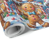 Cute Gingerbread Man Cheerful Christmas Cookie Art ラッピングペーパー (ロールコーナー)