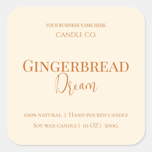 Cute Gingerbread Man Christmas Candle Label スクエアシール (正面)
