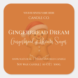 Cute Gingerbread Man Christmas Candle Label スクエアシール