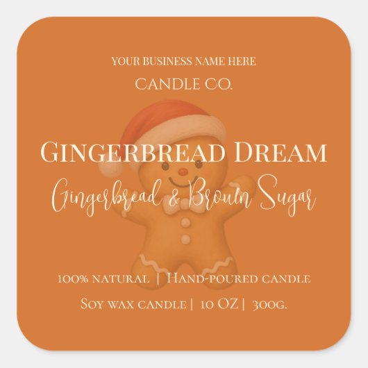 Cute Gingerbread Man Christmas Candle Label スクエアシール (正面)