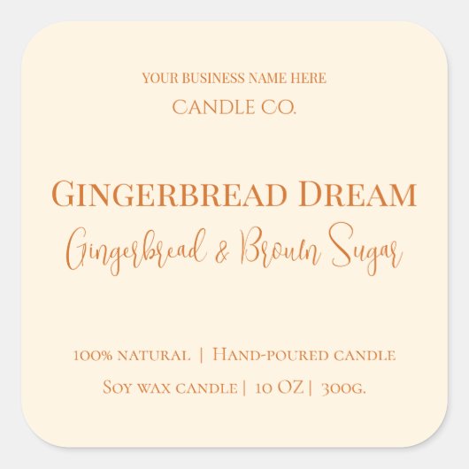 Cute Gingerbread Man Christmas Candle Label スクエアシール (正面)