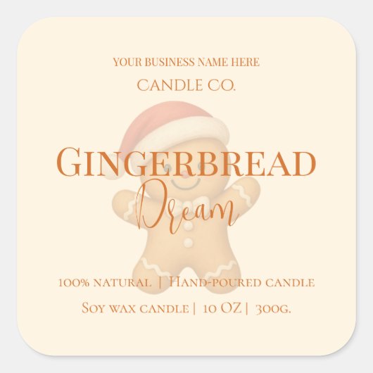Cute Gingerbread Man Christmas Candle Label スクエアシール (正面)