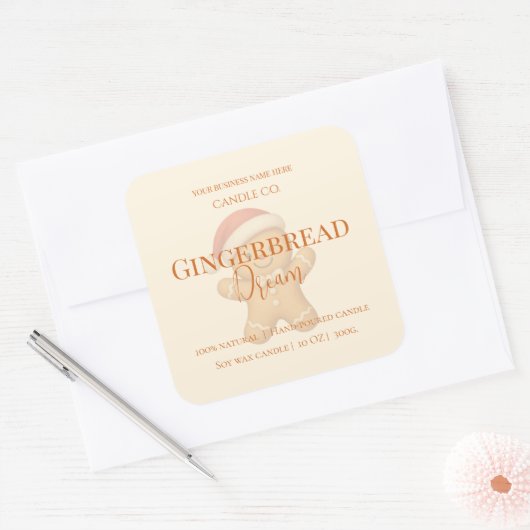 Cute Gingerbread Man Christmas Candle Label スクエアシール (封筒)