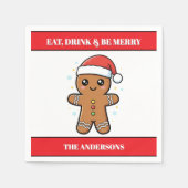 Cute Gingerbread Man Custom Christmas Paper スタンダードカクテルナプキン (正面)