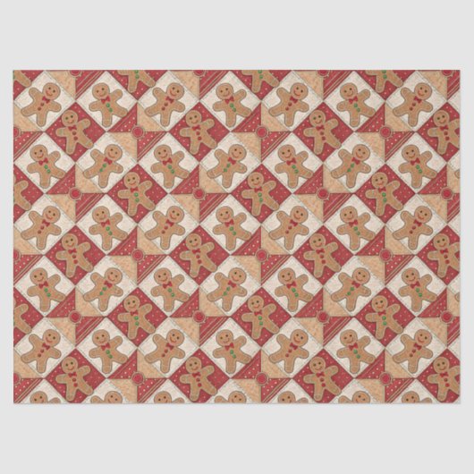 Cute Gingerbread Man Patchwork Christmas 薄葉紙 (正面)