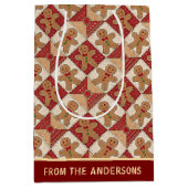 Cute Gingerbread Man Patchwork Pattern Custom ミディアムペーパーバッグ (正面)
