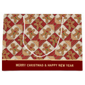 Cute Gingerbread Man Patchwork Pattern Custom ラージペーパーバッグ (正面)
