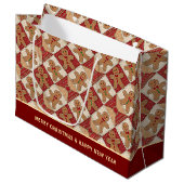 Cute Gingerbread Man Patchwork Pattern Custom ラージペーパーバッグ (正面アングル)