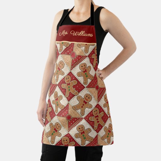 Cute Gingerbread Man Patchwork Pattern Style エプロン (インサイチュ)