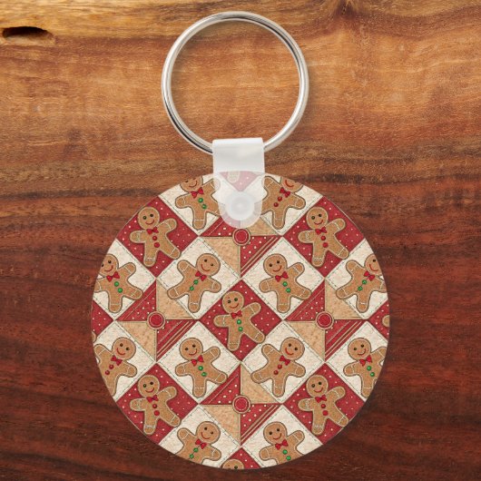 Cute Gingerbread Man Patchwork Pattern Style キーホルダー (裏面)