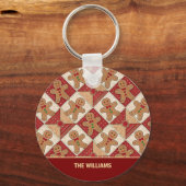 Cute Gingerbread Man Patchwork Pattern Style キーホルダー (正面)