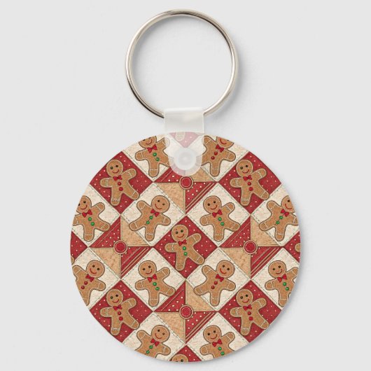 Cute Gingerbread Man Patchwork Pattern Style キーホルダー (裏面)